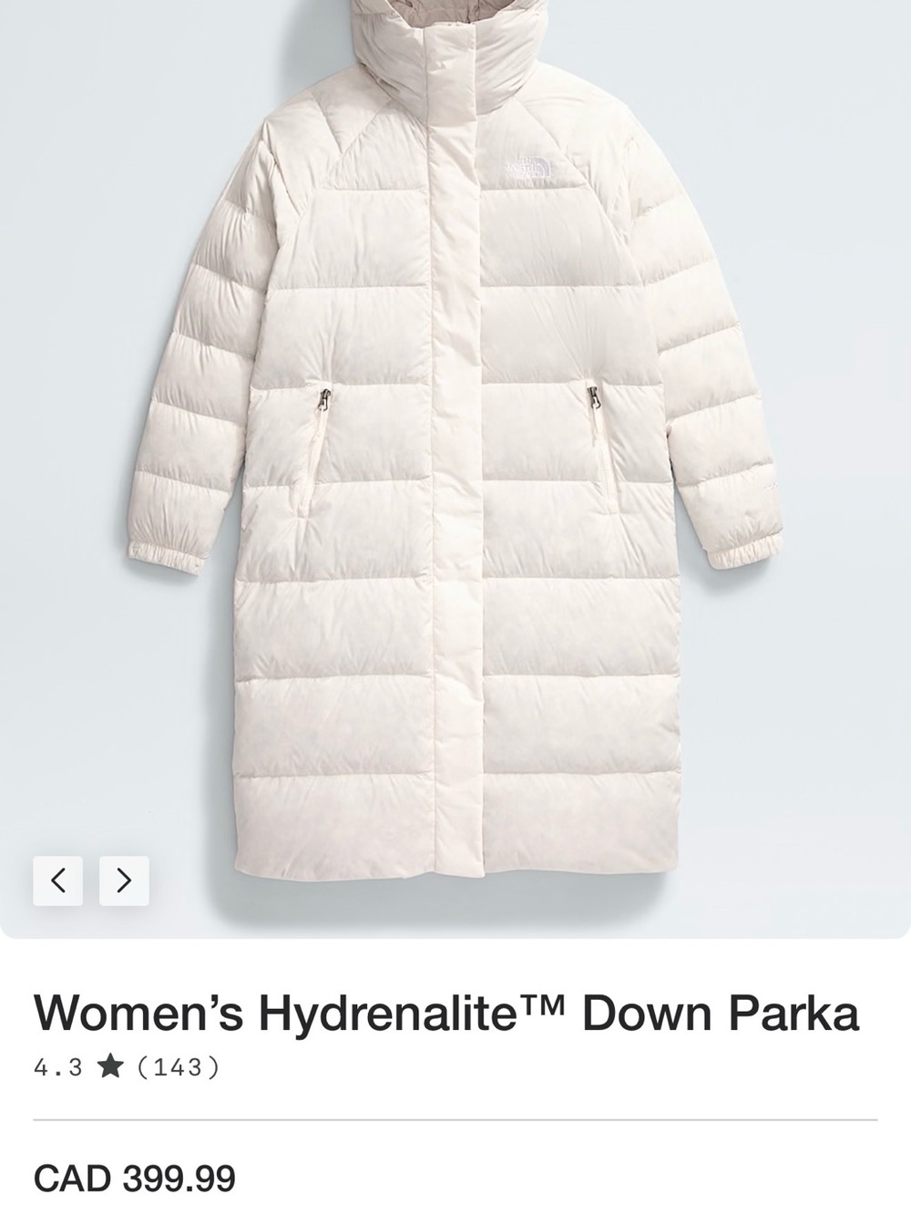 The North Face Women’s Hydrenalite Down Parka — Ivory